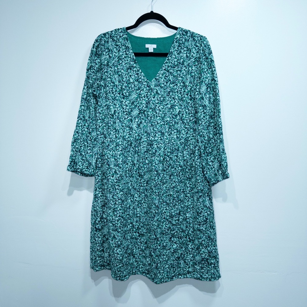 New J. Jill Green Nephrite Fluttering Ferns‎ Textured A-Line Dress Medium Tall - Picture 2 of 8